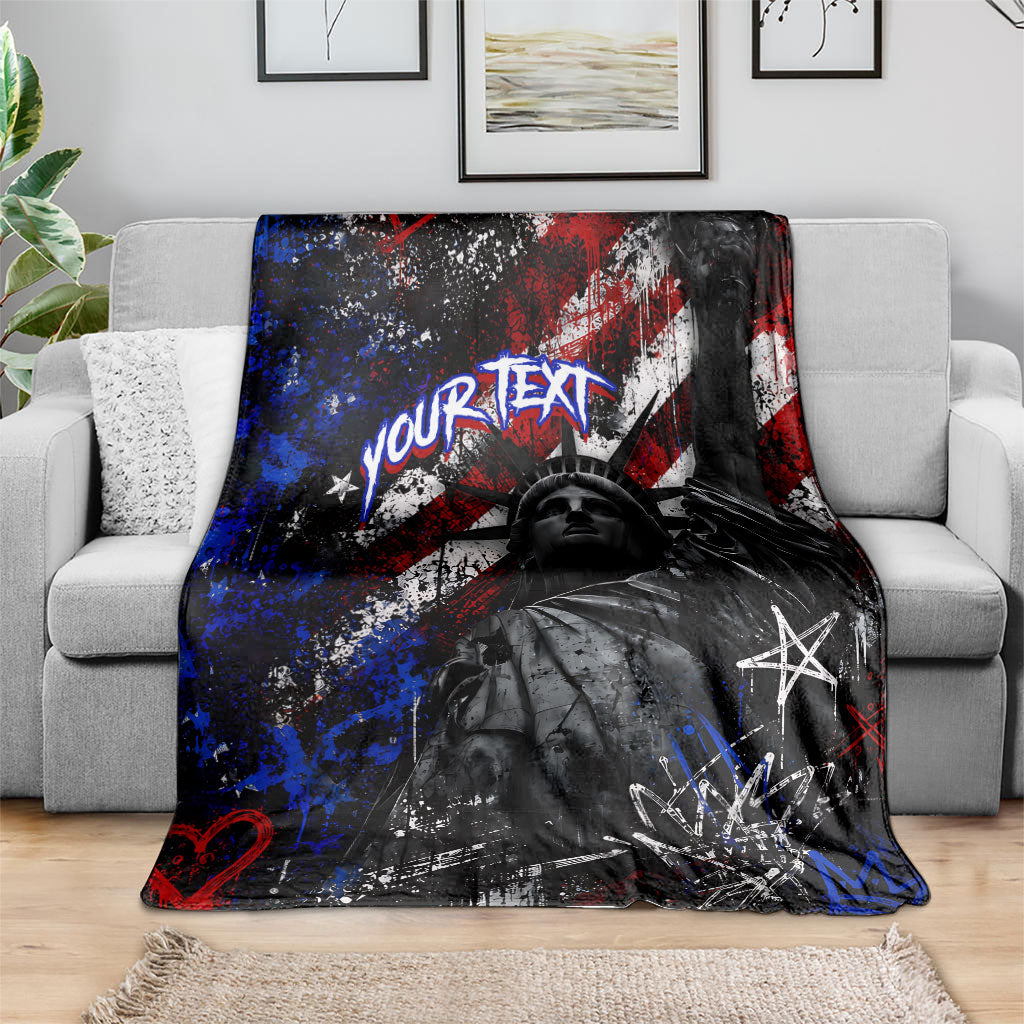 Personalized America New York Statue Of Liberty Blanket Dark Grunge American Flag Graffiti Street Art