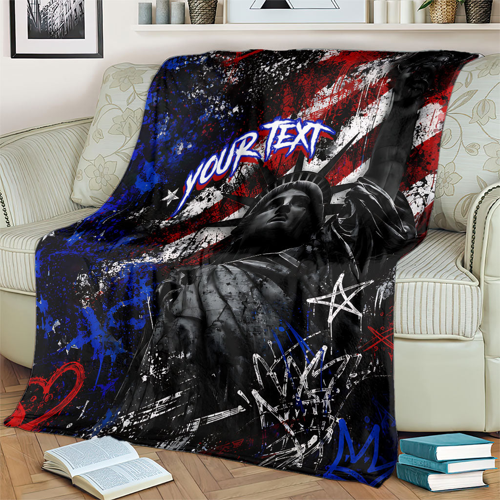 Personalized America New York Statue Of Liberty Blanket Dark Grunge American Flag Graffiti Street Art