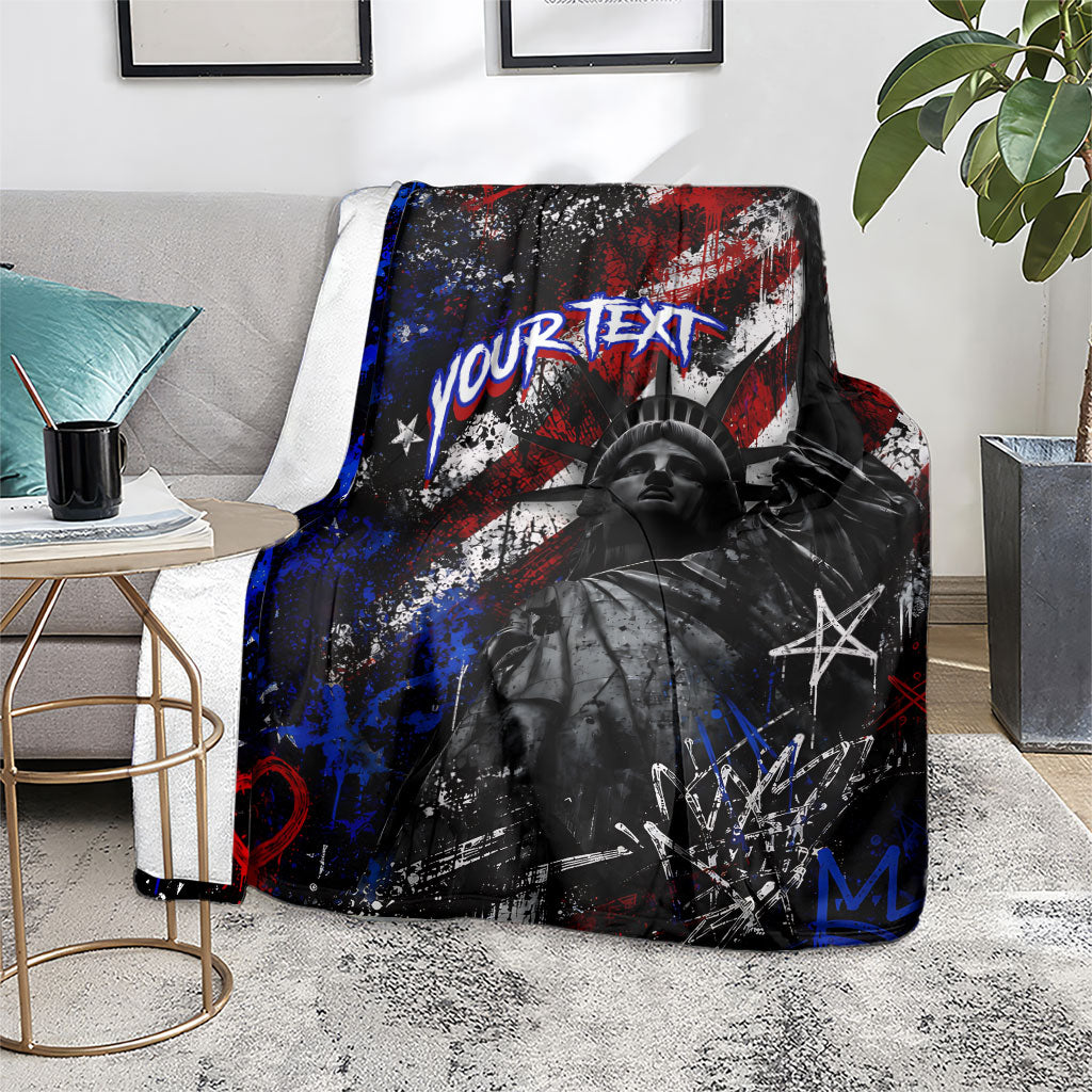 Personalized America New York Statue Of Liberty Blanket Dark Grunge American Flag Graffiti Street Art