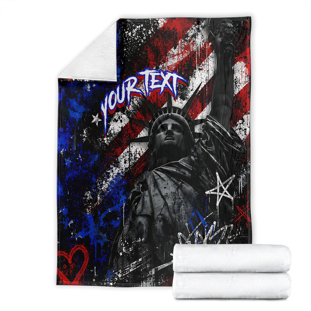 Personalized America New York Statue Of Liberty Blanket Dark Grunge American Flag Graffiti Street Art