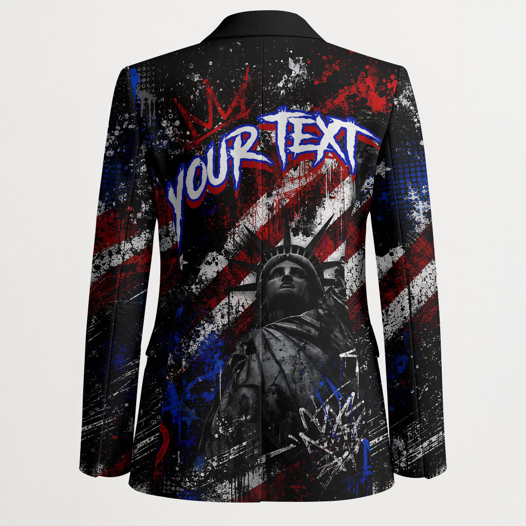 Personalized America New York Statue Of Liberty Blazer Dark Grunge American Flag Graffiti Street Art