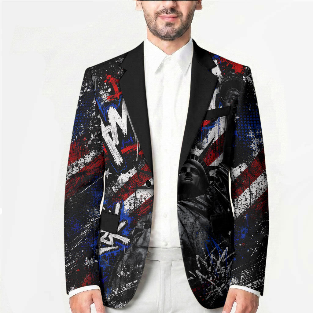 Personalized America New York Statue Of Liberty Blazer Dark Grunge American Flag Graffiti Street Art