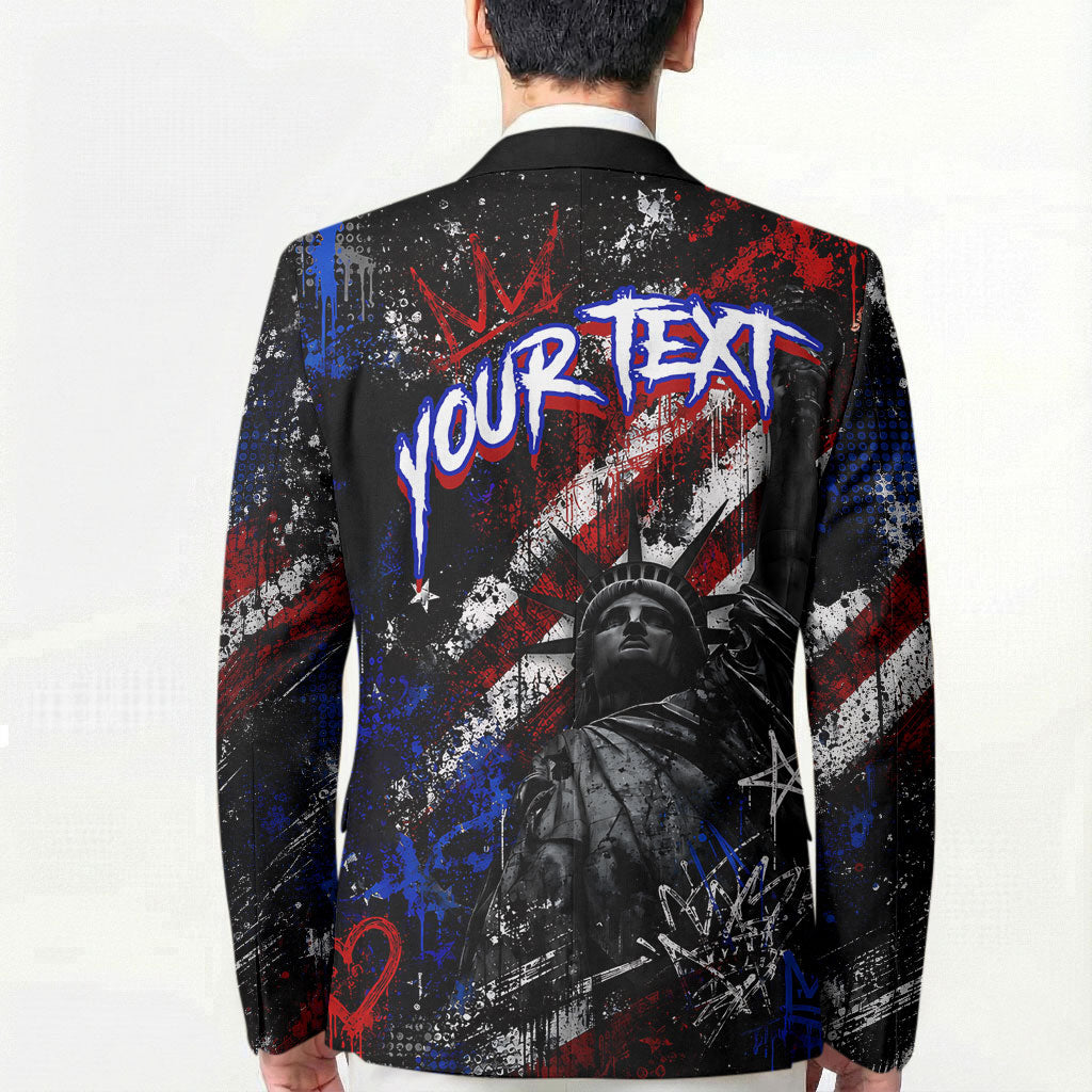 Personalized America New York Statue Of Liberty Blazer Dark Grunge American Flag Graffiti Street Art