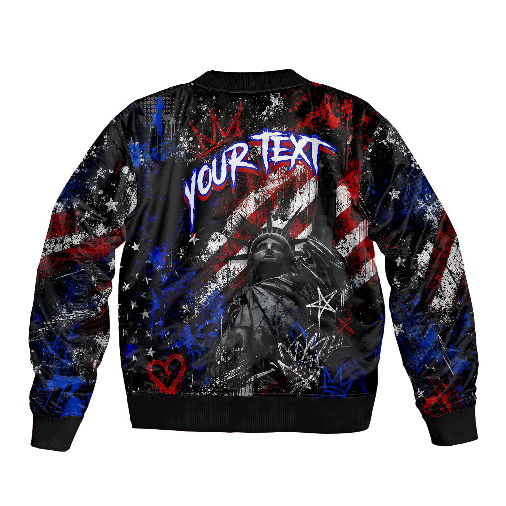 Personalized America New York Statue Of Liberty Bomber Jacket Dark Grunge American Flag Graffiti Street Art