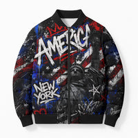 Personalized America New York Statue Of Liberty Bomber Puffer Jacket Dark Grunge American Flag Graffiti Street Art