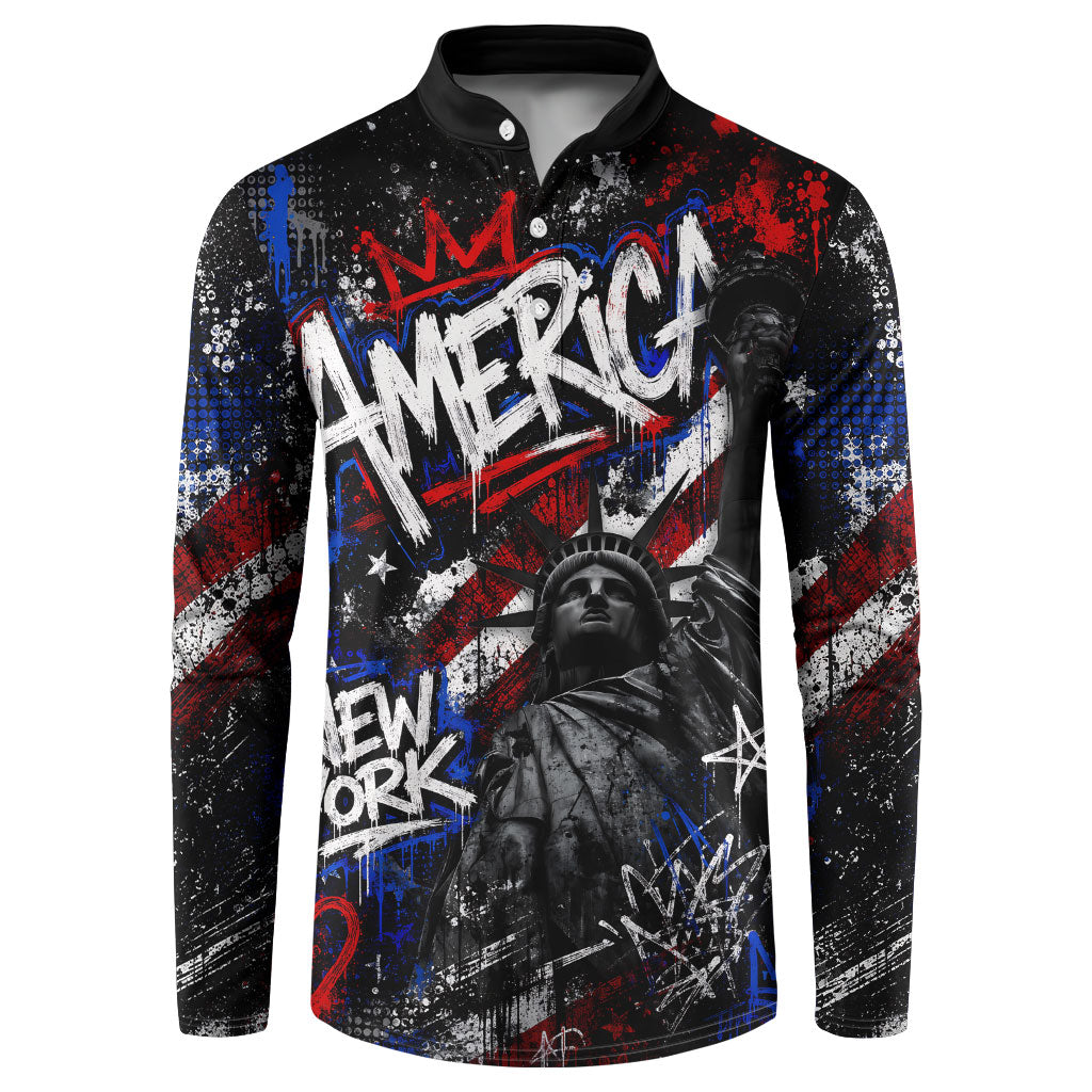 Personalized America New York Statue Of Liberty Button Sweatshirt Dark Grunge American Flag Graffiti Street Art