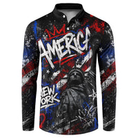 Personalized America New York Statue Of Liberty Button Sweatshirt Dark Grunge American Flag Graffiti Street Art