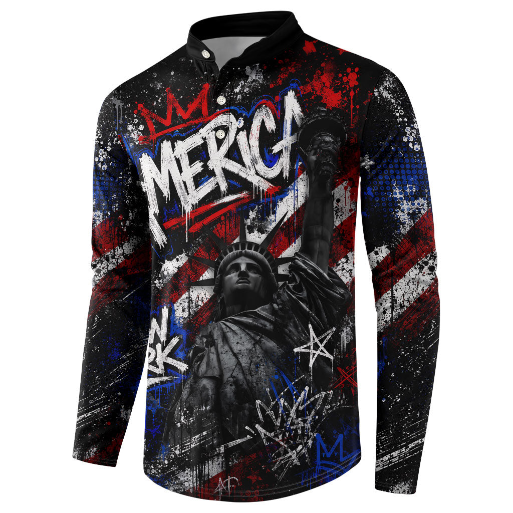 Personalized America New York Statue Of Liberty Button Sweatshirt Dark Grunge American Flag Graffiti Street Art