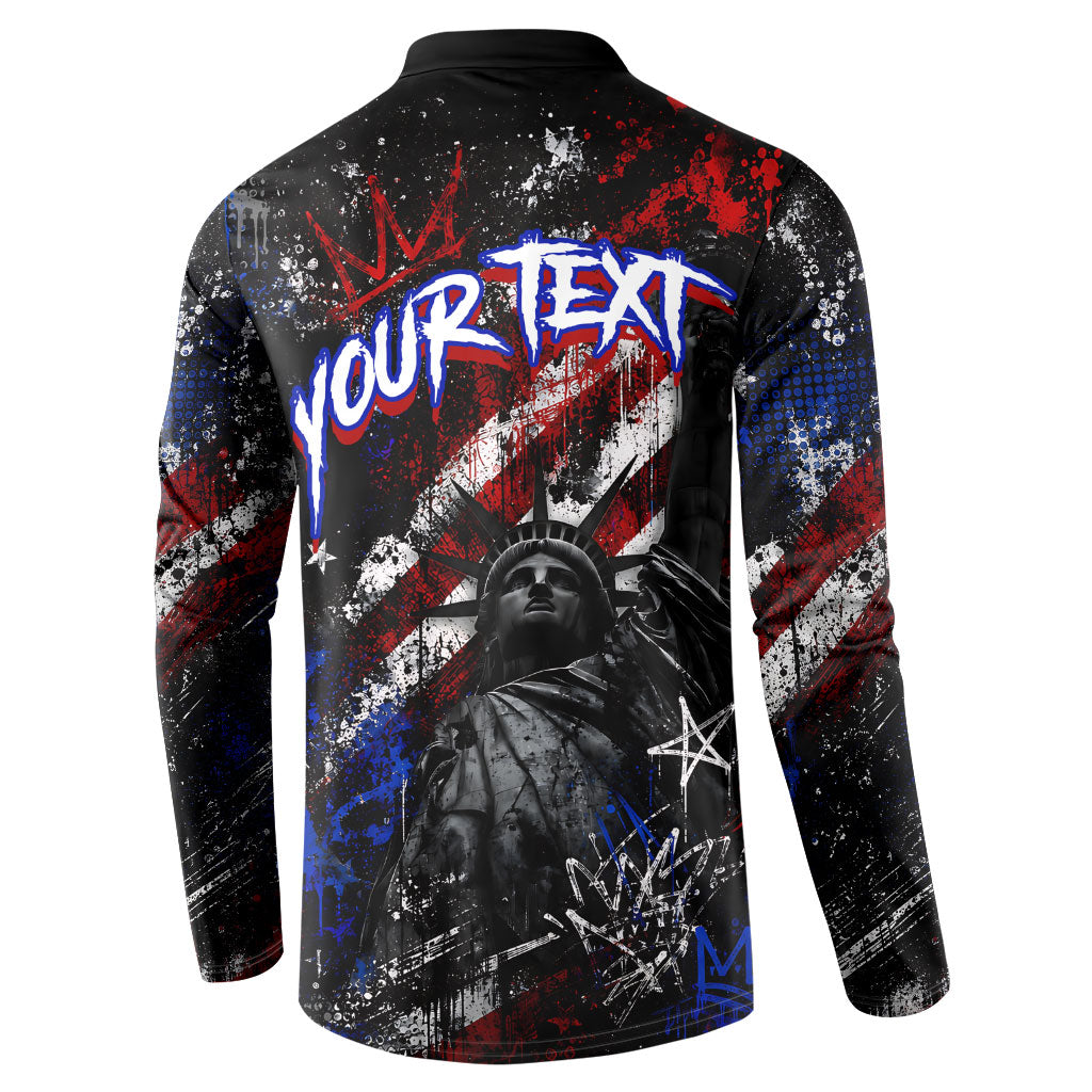Personalized America New York Statue Of Liberty Button Sweatshirt Dark Grunge American Flag Graffiti Street Art