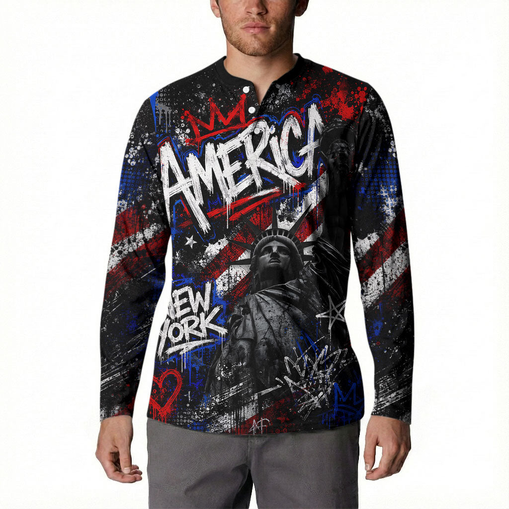 Personalized America New York Statue Of Liberty Button Sweatshirt Dark Grunge American Flag Graffiti Street Art