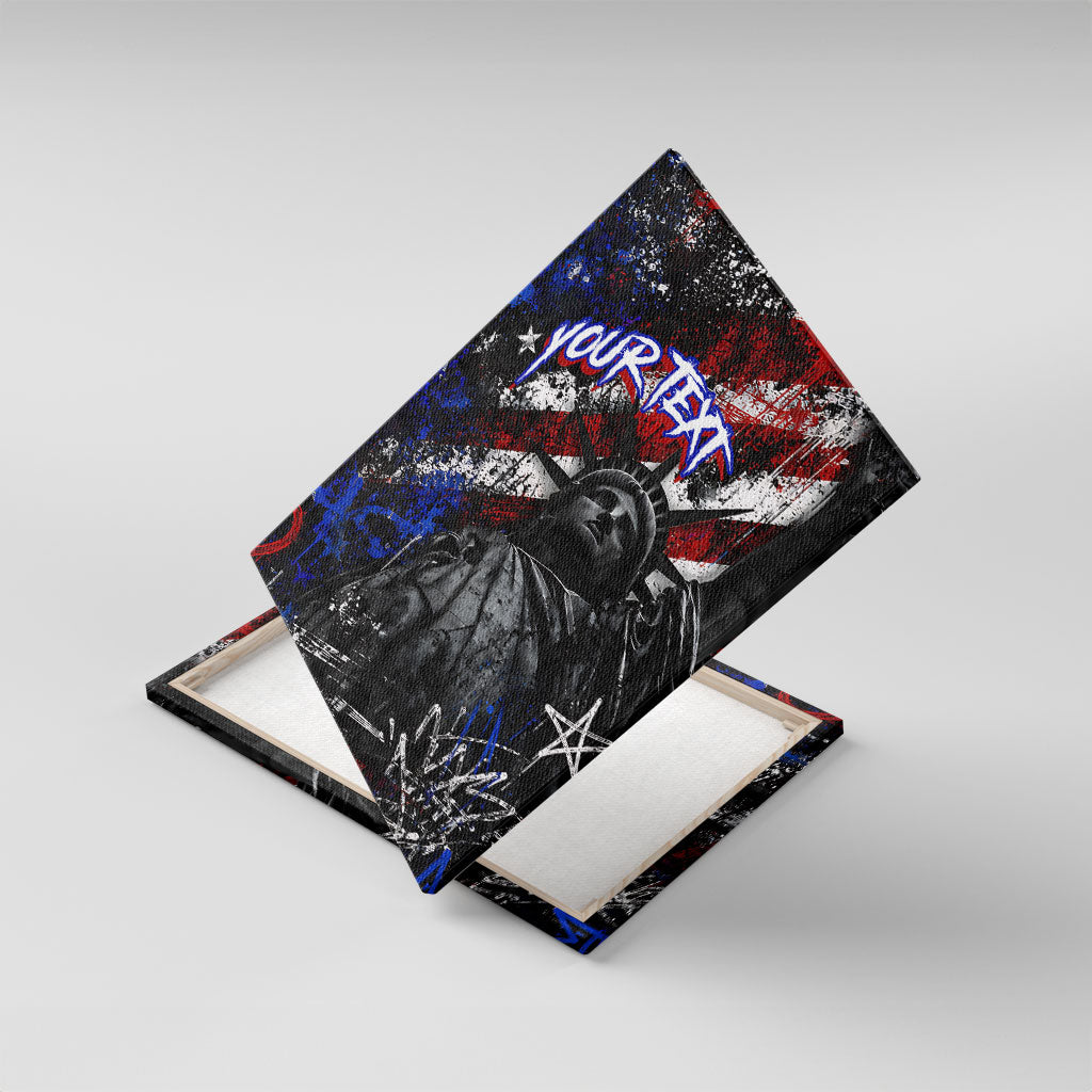 Personalized America New York Statue Of Liberty Canvas Wall Art Dark Grunge American Flag Graffiti Street Art