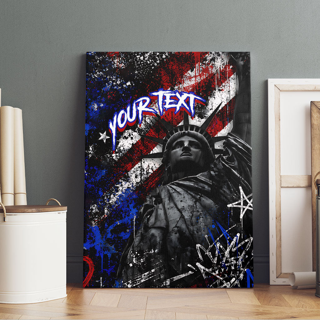 Personalized America New York Statue Of Liberty Canvas Wall Art Dark Grunge American Flag Graffiti Street Art