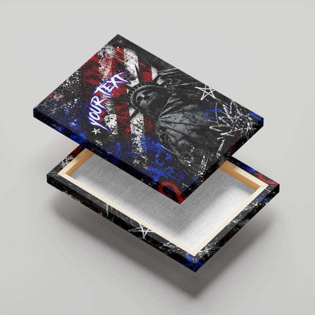 Personalized America New York Statue Of Liberty Canvas Wall Art Dark Grunge American Flag Graffiti Street Art