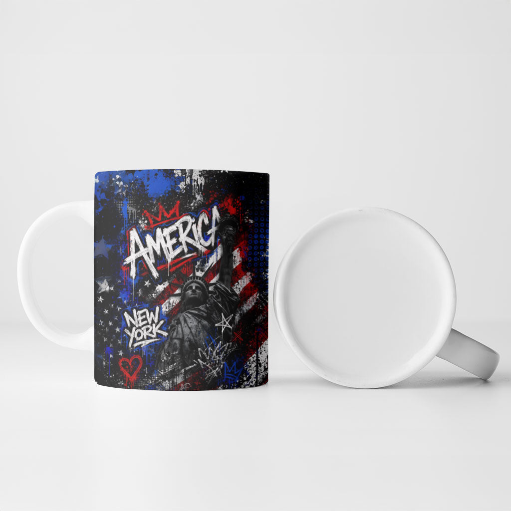 Personalized America New York Statue Of Liberty Ceramic Mug Dark Grunge American Flag Graffiti Street Art