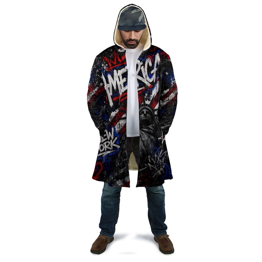 Personalized America New York Statue Of Liberty Cloak Dark Grunge American Flag Graffiti Street Art