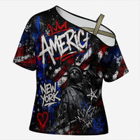 Personalized America New York Statue Of Liberty Cross Shoulder Shirt Dark Grunge American Flag Graffiti Street Art