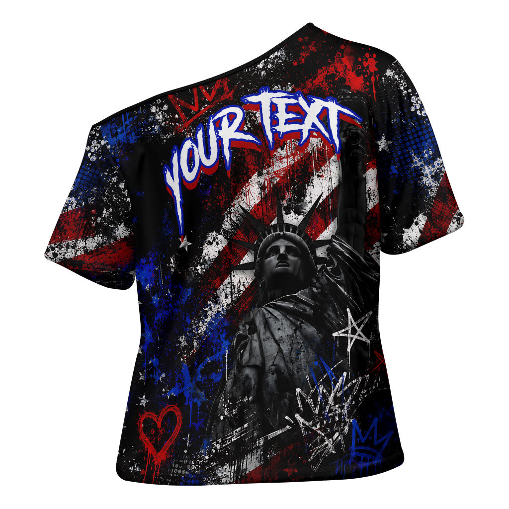 Personalized America New York Statue Of Liberty Cross Shoulder Shirt Dark Grunge American Flag Graffiti Street Art