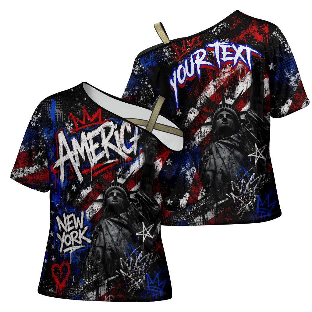 Personalized America New York Statue Of Liberty Cross Shoulder Shirt Dark Grunge American Flag Graffiti Street Art