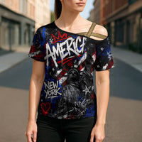Personalized America New York Statue Of Liberty Cross Shoulder Shirt Dark Grunge American Flag Graffiti Street Art