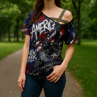 Personalized America New York Statue Of Liberty Cross Shoulder Shirt Dark Grunge American Flag Graffiti Street Art