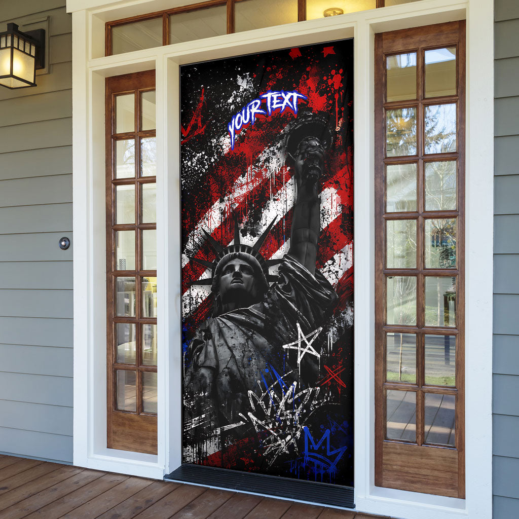 Personalized America New York Statue Of Liberty Door Cover Dark Grunge American Flag Graffiti Street Art