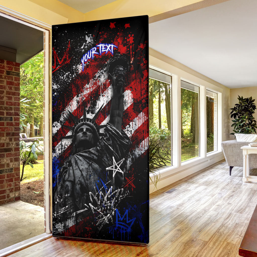 Personalized America New York Statue Of Liberty Door Cover Dark Grunge American Flag Graffiti Street Art