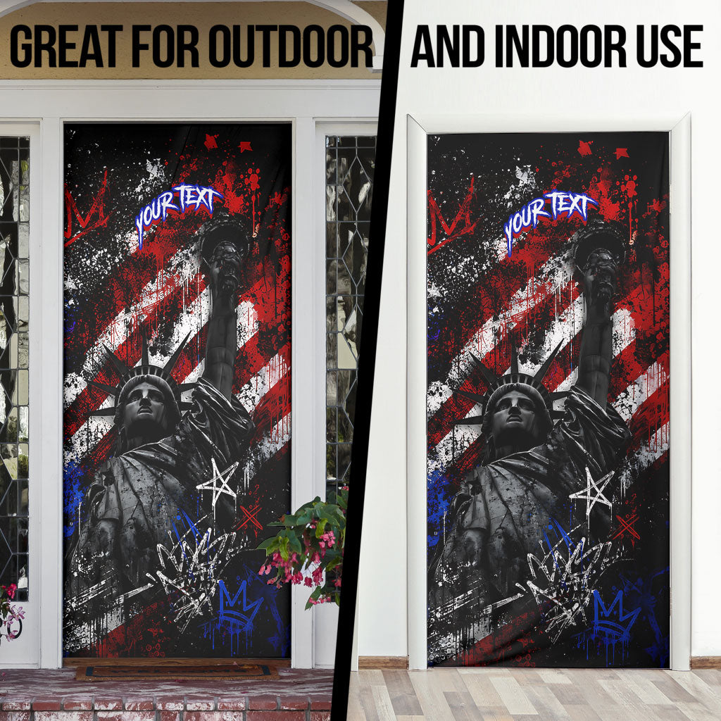 Personalized America New York Statue Of Liberty Door Cover Dark Grunge American Flag Graffiti Street Art
