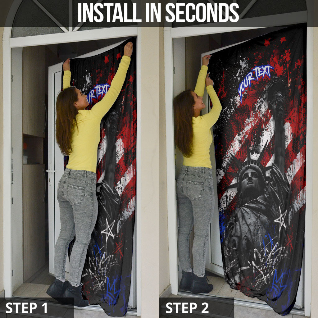 Personalized America New York Statue Of Liberty Door Cover Dark Grunge American Flag Graffiti Street Art