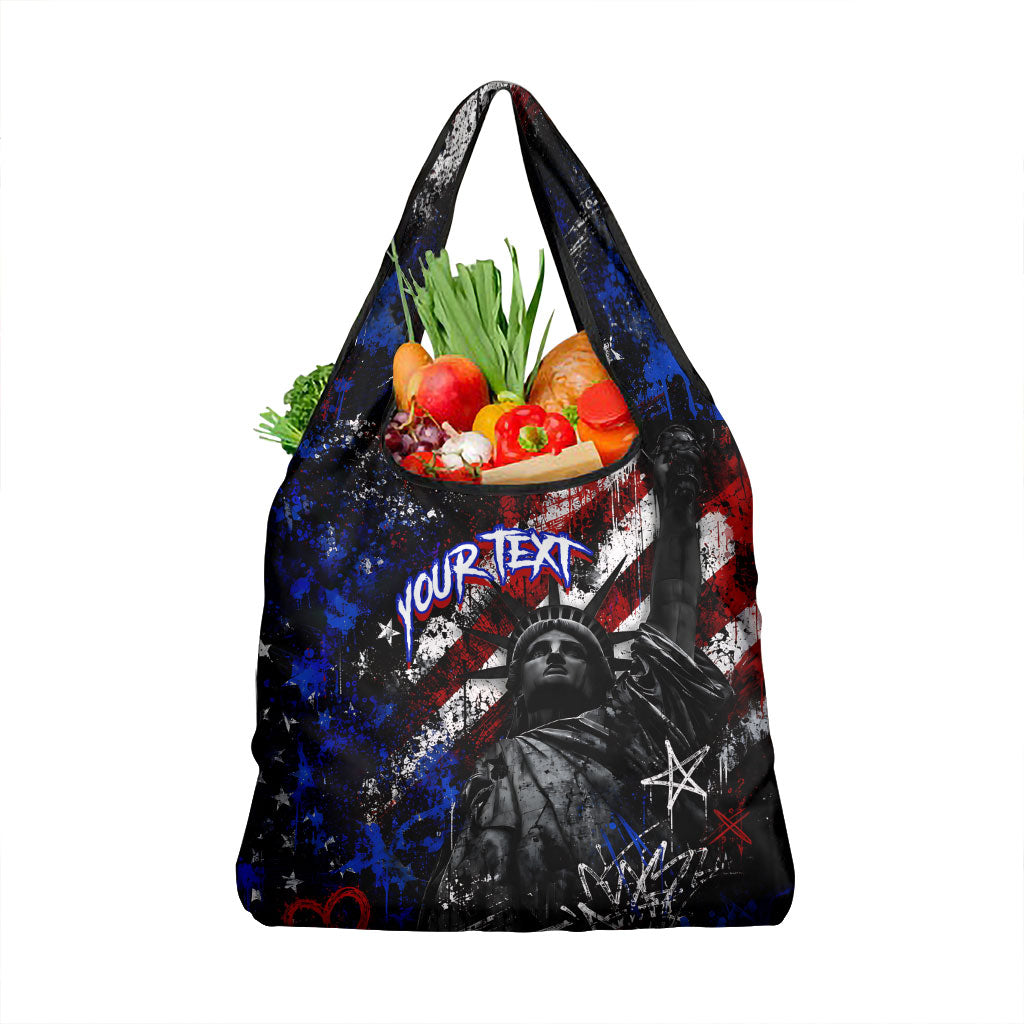 Personalized America New York Statue Of Liberty Grocery Bag Dark Grunge American Flag Graffiti Street Art