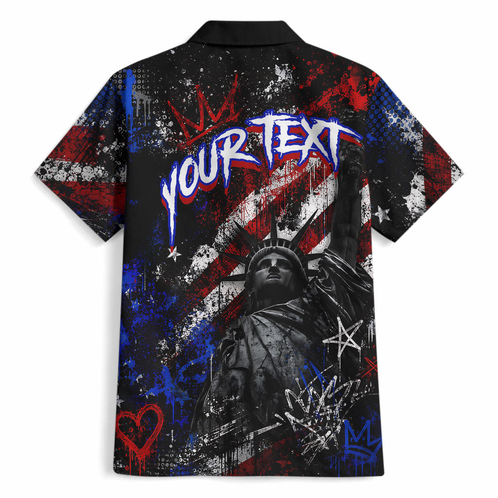 Personalized America New York Statue Of Liberty Hawaiian Shirt Dark Grunge American Flag Graffiti Street Art