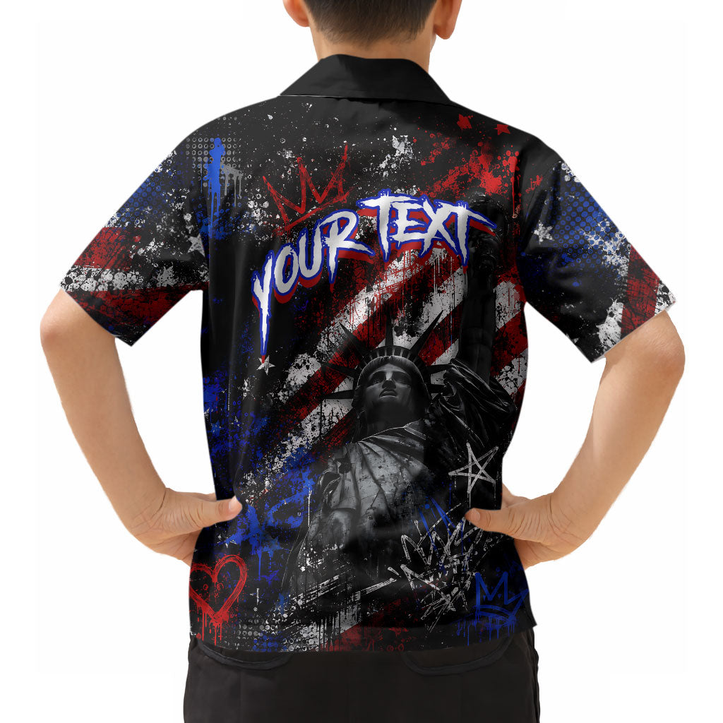 Personalized America New York Statue Of Liberty Hawaiian Shirt Dark Grunge American Flag Graffiti Street Art