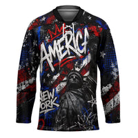 Personalized America New York Statue Of Liberty Hockey Jersey Dark Grunge American Flag Graffiti Street Art
