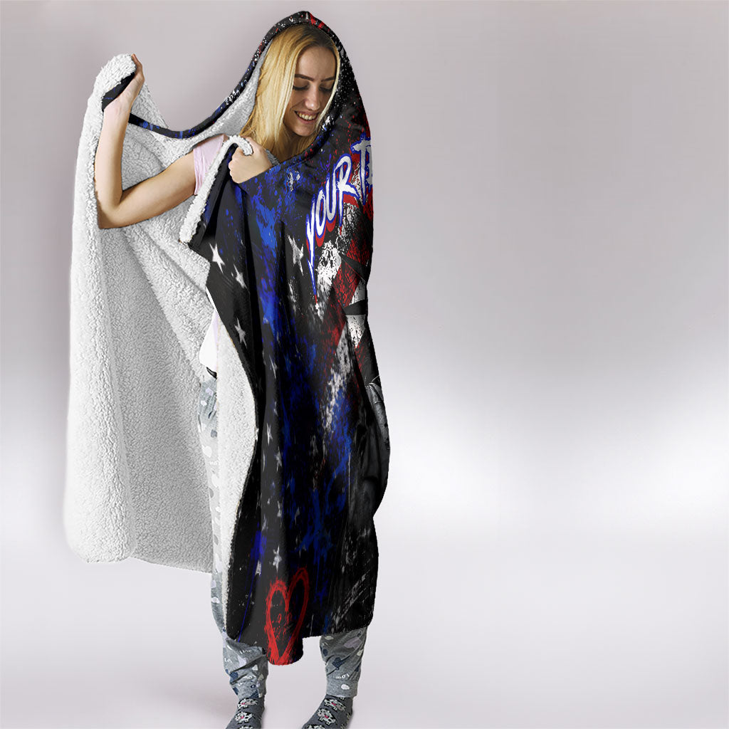 Personalized America New York Statue Of Liberty Hooded Blanket Dark Grunge American Flag Graffiti Street Art