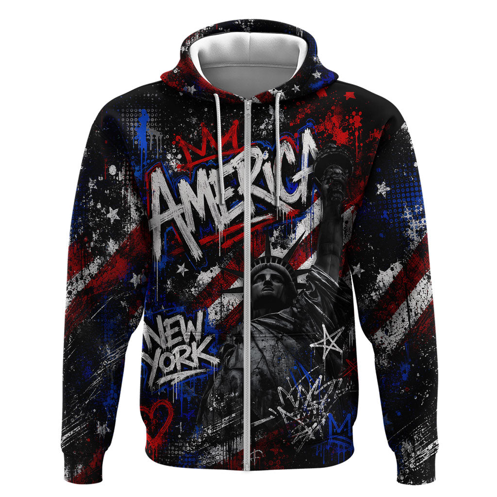 Personalized America New York Statue Of Liberty Hoodie Dark Grunge American Flag Graffiti Street Art