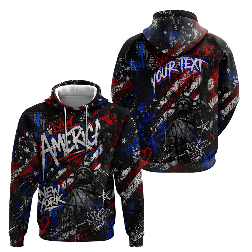 Personalized America New York Statue Of Liberty Hoodie Dark Grunge American Flag Graffiti Street Art