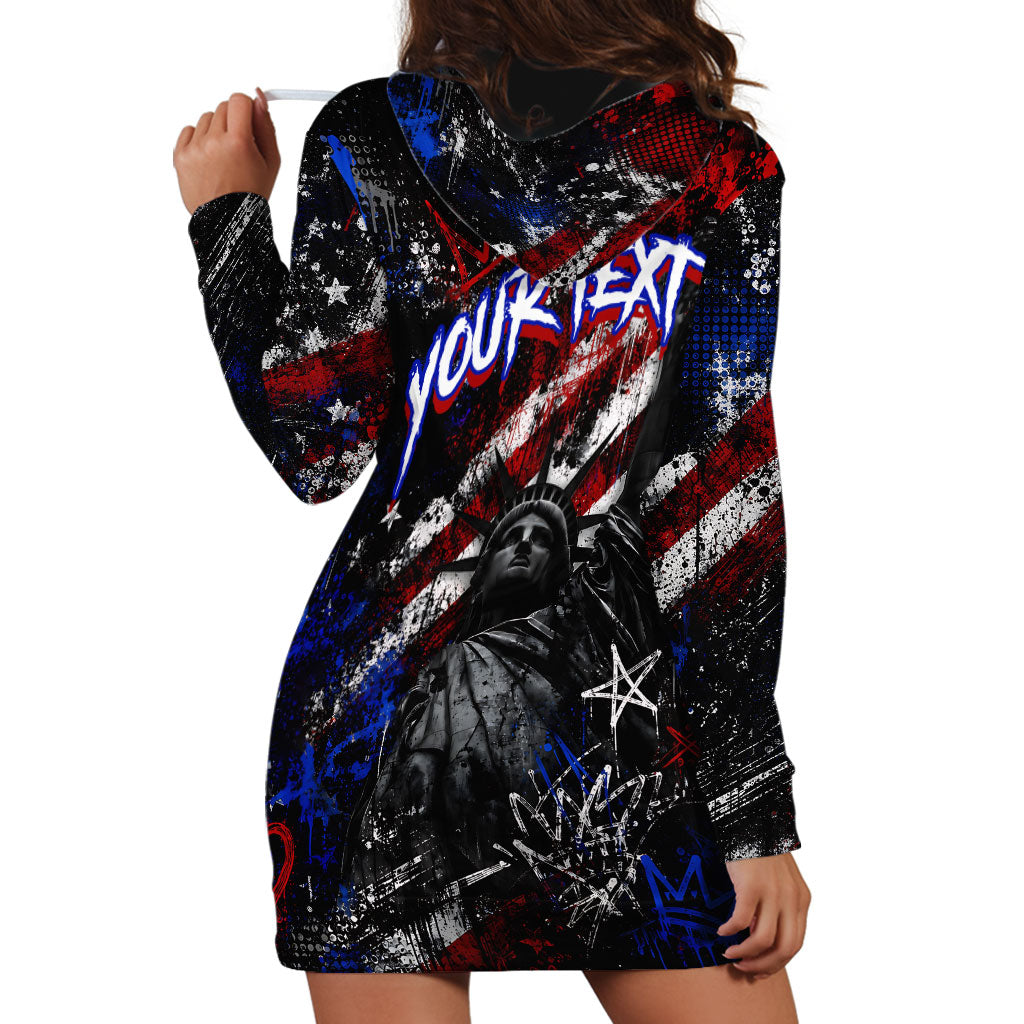 Personalized America New York Statue Of Liberty Hoodie Dress Dark Grunge American Flag Graffiti Street Art
