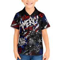 Personalized America New York Statue Of Liberty Kid Hawaiian Shirt Dark Grunge American Flag Graffiti Street Art