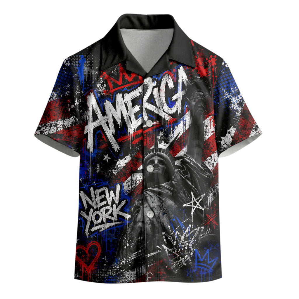 Personalized America New York Statue Of Liberty Kid Hawaiian Shirt Dark Grunge American Flag Graffiti Street Art