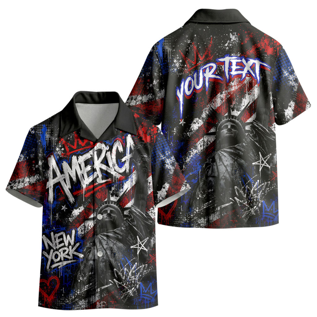 Personalized America New York Statue Of Liberty Kid Hawaiian Shirt Dark Grunge American Flag Graffiti Street Art