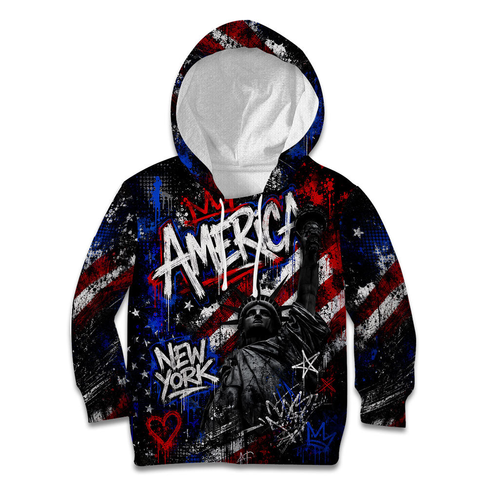 Personalized America New York Statue Of Liberty Kid Hoodie Dark Grunge American Flag Graffiti Street Art
