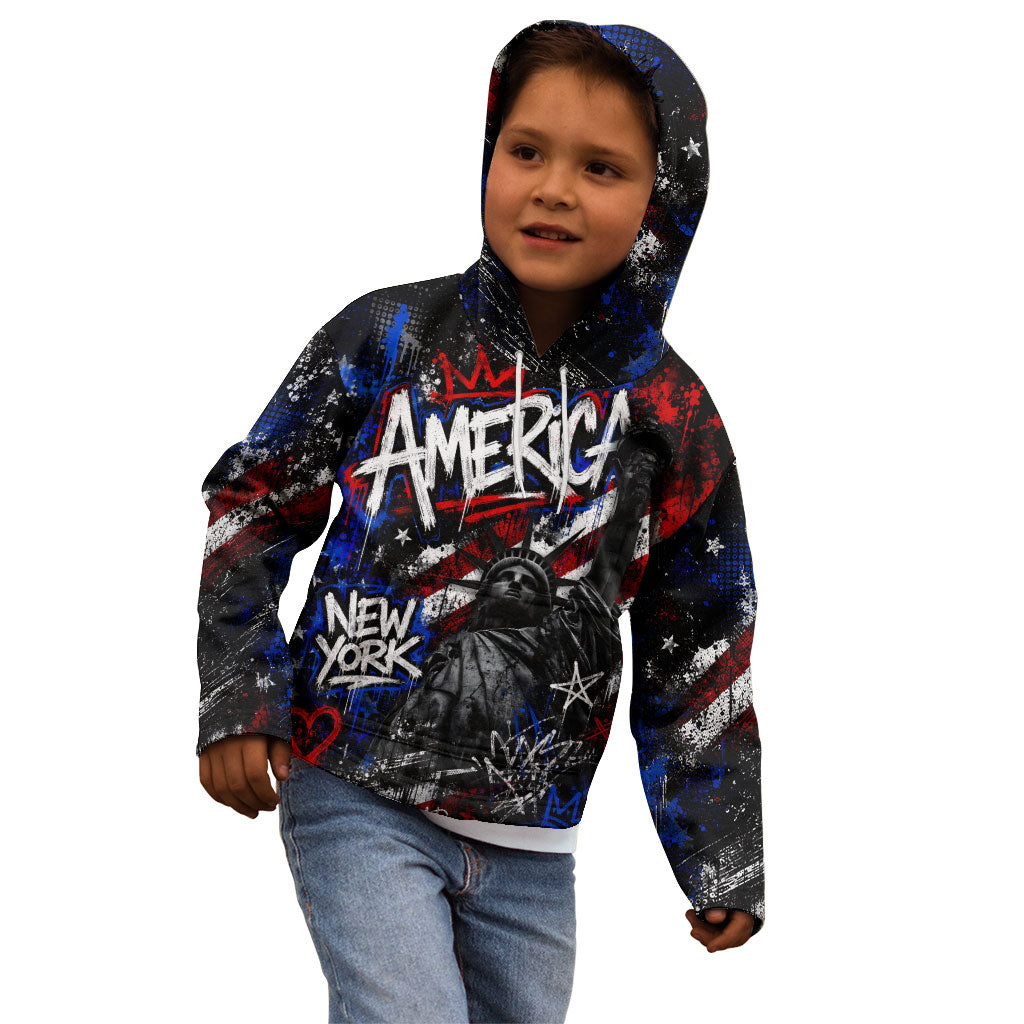 Personalized America New York Statue Of Liberty Kid Hoodie Dark Grunge American Flag Graffiti Street Art