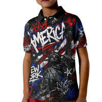 Personalized America New York Statue Of Liberty Kid Polo Shirt Dark Grunge American Flag Graffiti Street Art