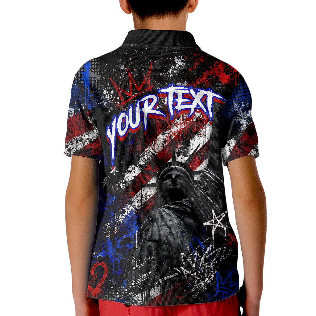Personalized America New York Statue Of Liberty Kid Polo Shirt Dark Grunge American Flag Graffiti Street Art
