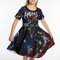 Personalized America New York Statue Of Liberty Kid Short Sleeve Dress Dark Grunge American Flag Graffiti Street Art