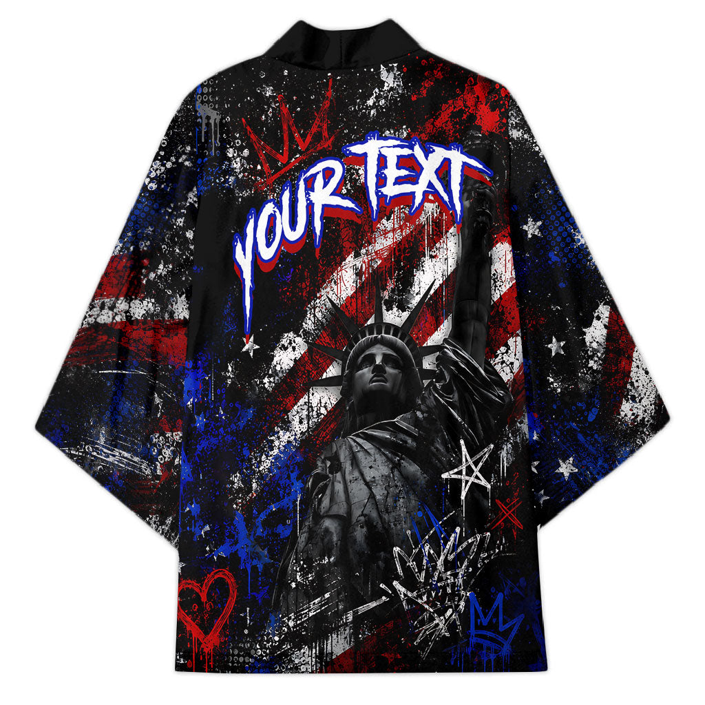 Personalized America New York Statue Of Liberty Kimono Dark Grunge American Flag Graffiti Street Art