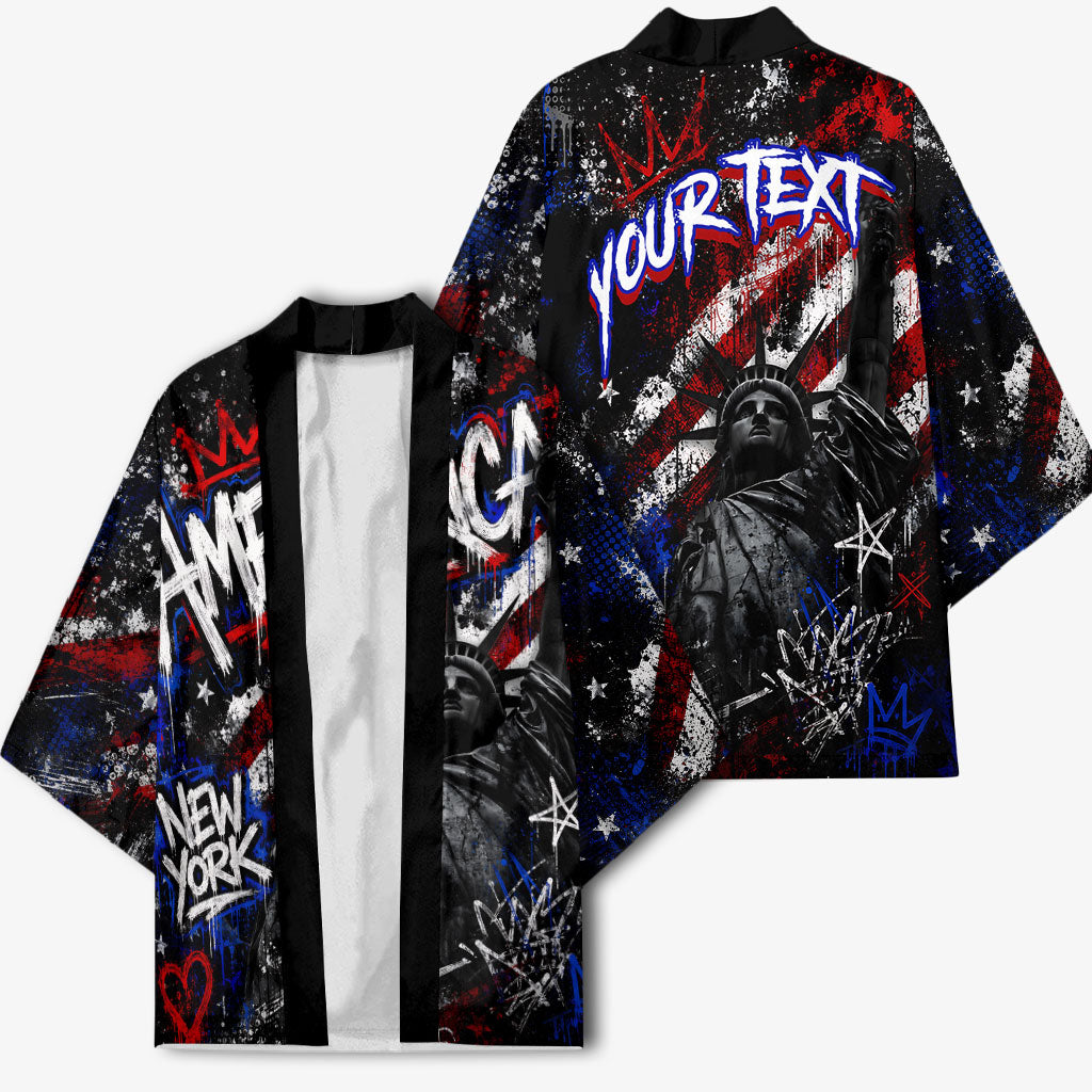 Personalized America New York Statue Of Liberty Kimono Dark Grunge American Flag Graffiti Street Art