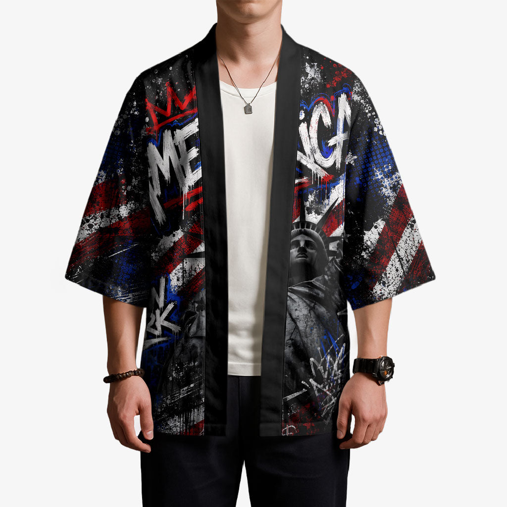 Personalized America New York Statue Of Liberty Kimono Dark Grunge American Flag Graffiti Street Art