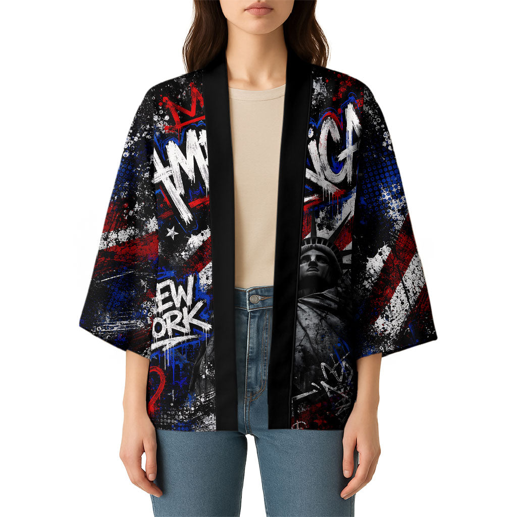 Personalized America New York Statue Of Liberty Kimono Dark Grunge American Flag Graffiti Street Art