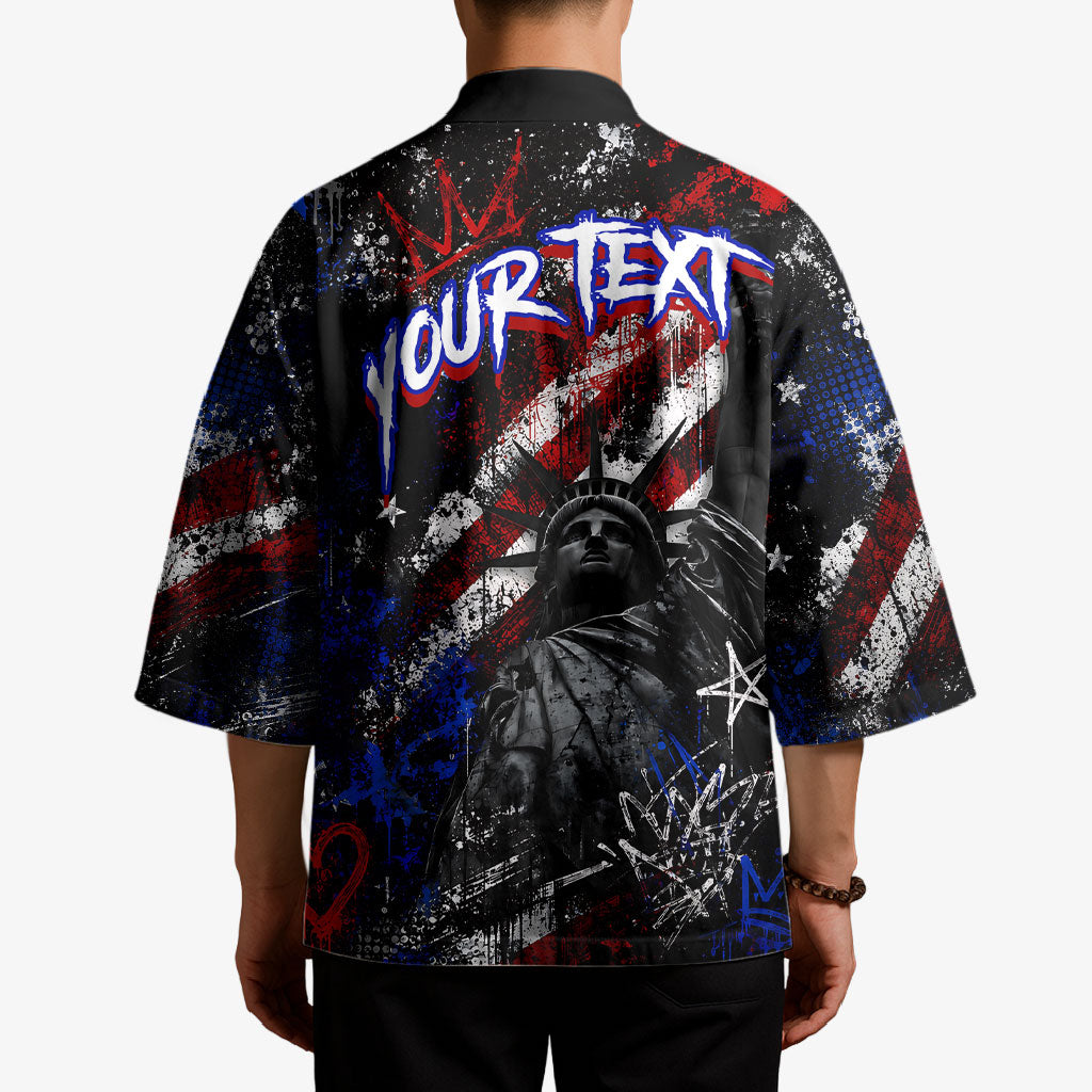 Personalized America New York Statue Of Liberty Kimono Dark Grunge American Flag Graffiti Street Art