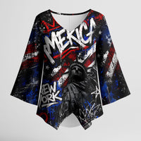 Personalized America New York Statue Of Liberty Kimono Sleeve Blouse Dark Grunge American Flag Graffiti Street Art